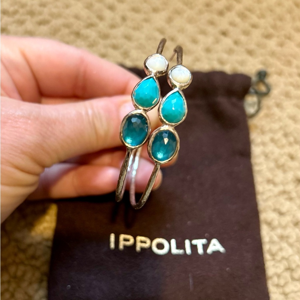 Ippolita Three-stone Sterling Silver Hoop Earrings